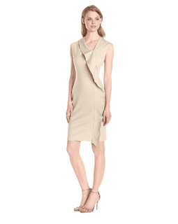 Anne Klein Women's Cap Sleeve Asymmetrical Neck Ruffle Dress